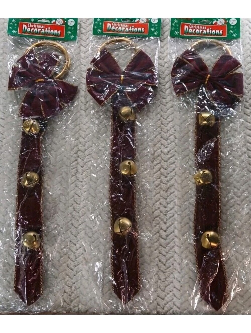 3 - Vintage Forever Beautiful Christmas Door Hanger w/ Bow & Jingle Bells - NEW